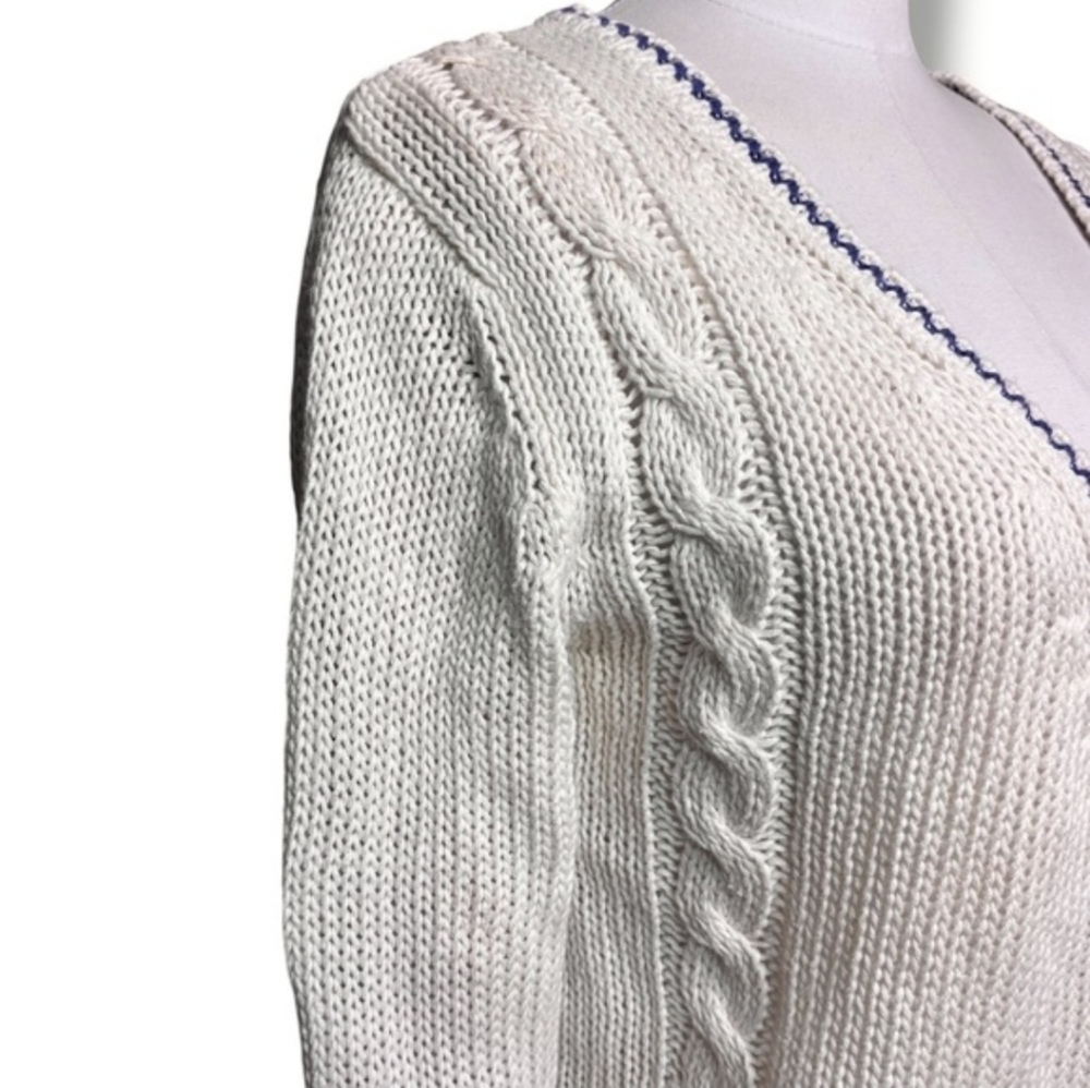 CHRISTIAN DIOR Ivory Knit Linen Blend Cardigan Purple Accent Line VINTAGE - Picture 5 of 10